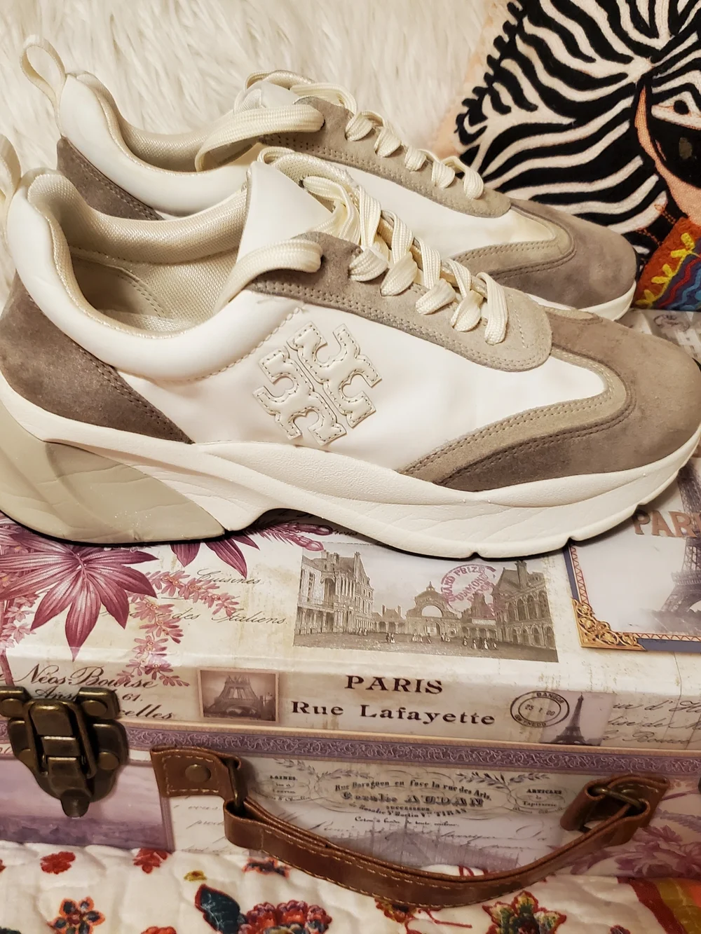 Tory Burch Cream & Taupe Chunky Lace-Up Sneaker